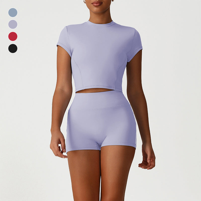 Snug-Fit Cropped T-Shirt + High-Waisted Butt-Lifting Shorts 2-Piece Set