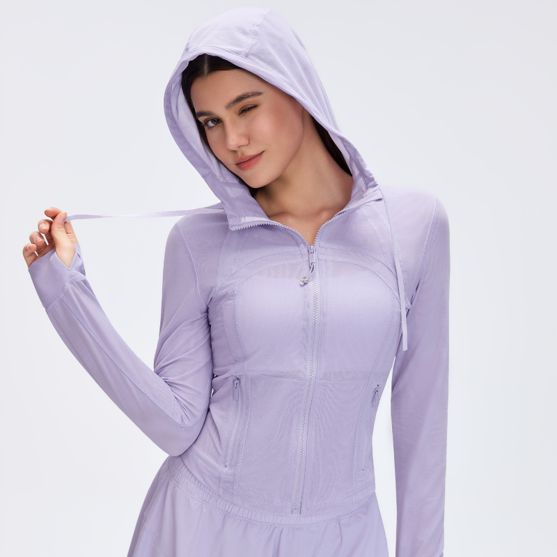 Wholesale mesh hooded yoga jacket