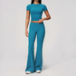 Wholesale Women's Buttery Soft Short Sleeve Crop Top & Flare Pants Yoga Set