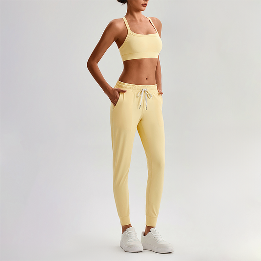 Wholesale Naked-Feel Open-Back Sports Bra & High-Waist Jogger Pants Set – Sculpting Yoga 2-Piece