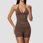 Wholesale Women's Deep-V Sleeveless Vest and High-waist Shorts Yoga Set
