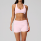 Wholesale Cross Trap Sports Bra + Fold-Up Waistband Shorts 2-Piece Set