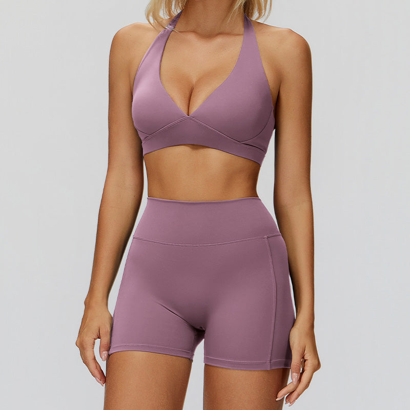 Sports bra+High waisted sports shorts 2-piece set
