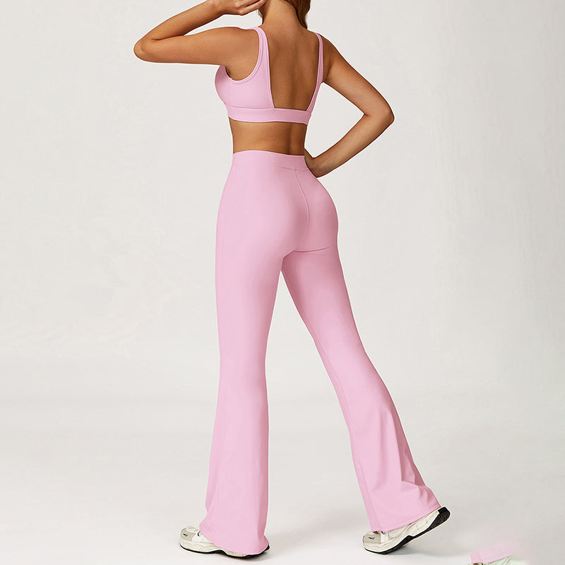 Triangle Cup Sports Bra + Flared Leg Pants 2-Piece Set