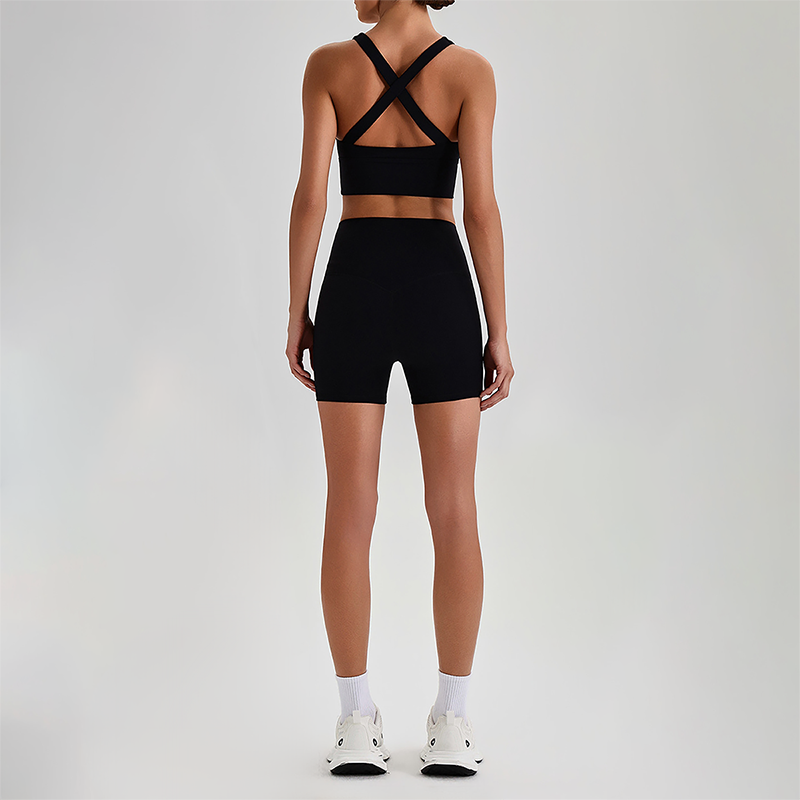 Wholesale Cross-Back Sports Bra & High-Waist Biker Shorts Set – Naked-Feel Quick-Dry Yoga 2-Piece