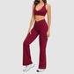 Wholesale Solid Color Halter Neck Sports Bra + High-Waisted Flare Pants