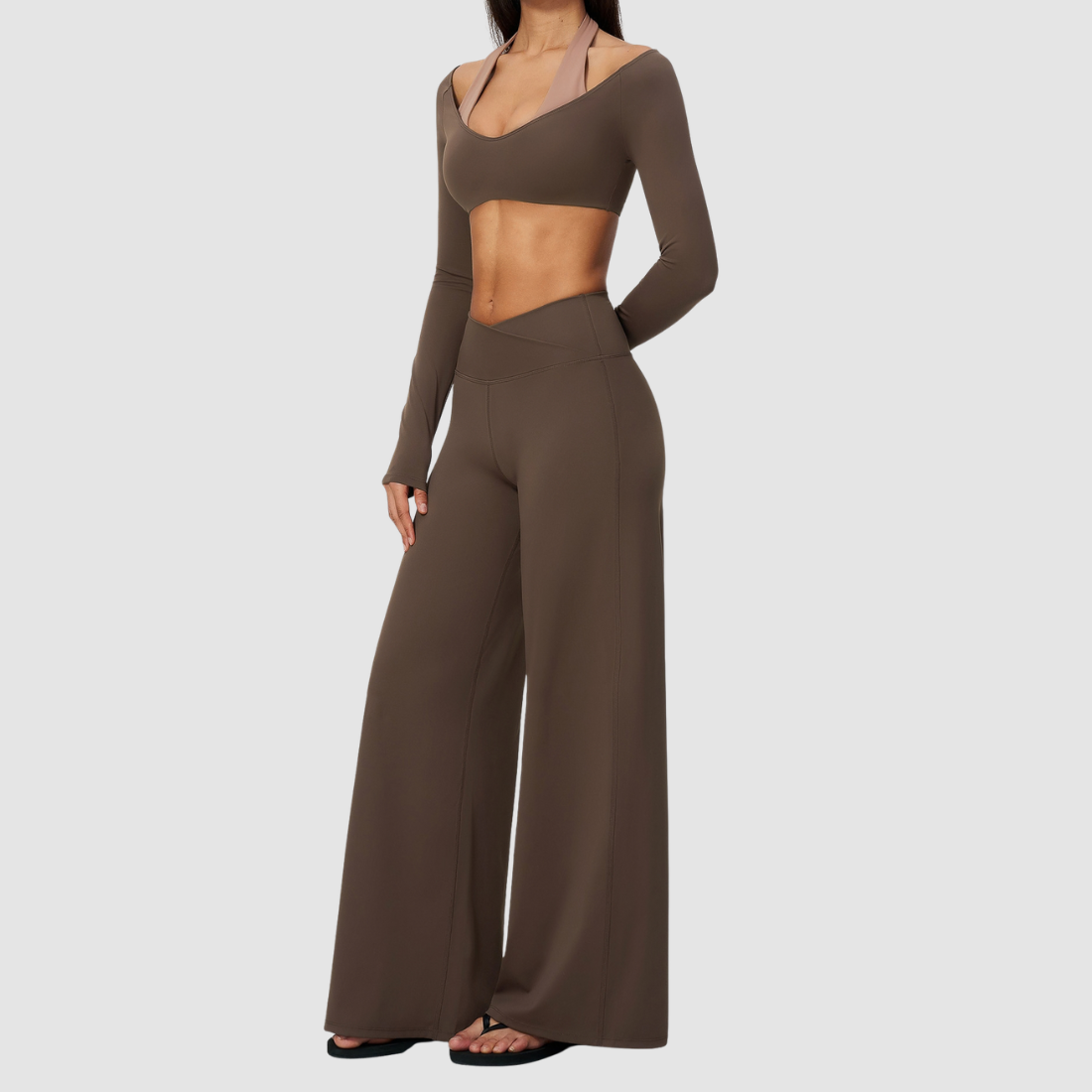 Wholesale Women's Long-Sleeve Top+Wide-Leg Fitness Pants Yoga Set