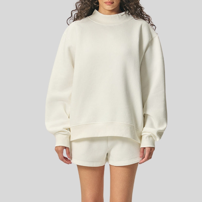 Semi-High Neck Top + Drawstring Shorts 2-piece set