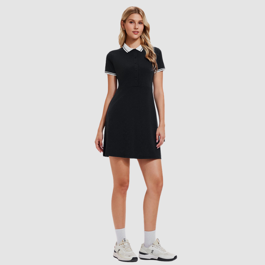 Wholesale Women's POLO Collar Short-Sleeve Tennis Dress – Slim Fit Color-Block Sporty Dress