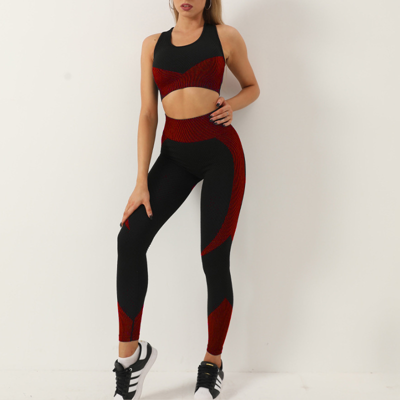 Yoga pants + seamless zip sports bra two-piece set