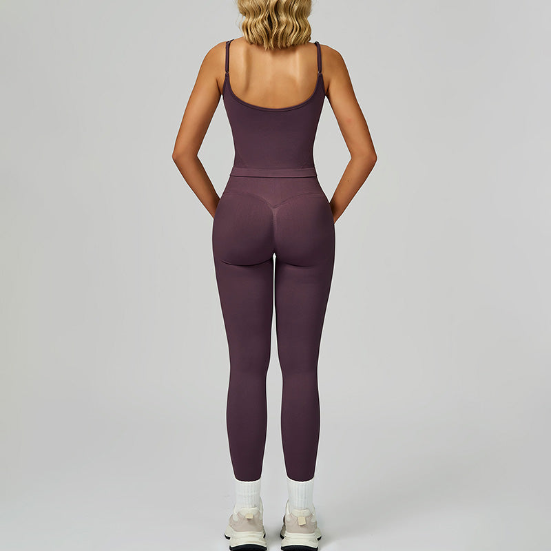 Seamless thin straps tank top + High-waisted leggings 2-Piece Set