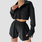 Wholesale Women's Long Sleeve Crop Cardigan & Drawstring Shorts Set – Casual Two-Piece TZ8040