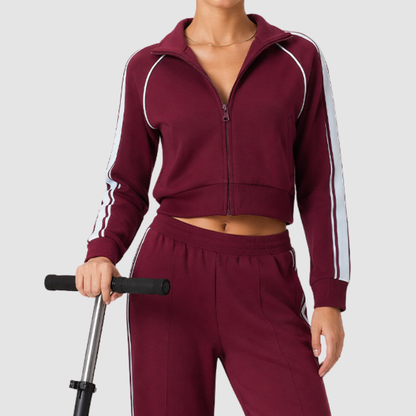 Wholesale Women's Activewear Color-Block Stand-Collar Zip Pocket Cropped Sports Jacket