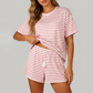 Wholesale Women's Striped Short Sleeve Shorts Set – Lightweight Casual Two-Piece