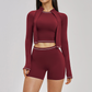 Color blocked Sports jacket+Sport vest+Tight shorts Running fitness 3-piece set
