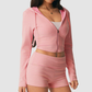 Wholesale Women's Striped Hooded Jacket & Foldover Shorts Set