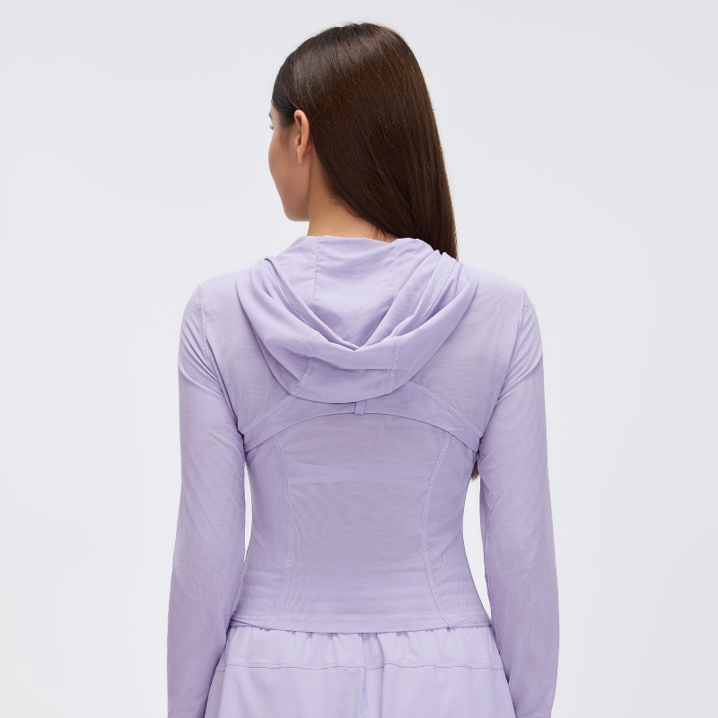 Wholesale mesh hooded yoga jacket
