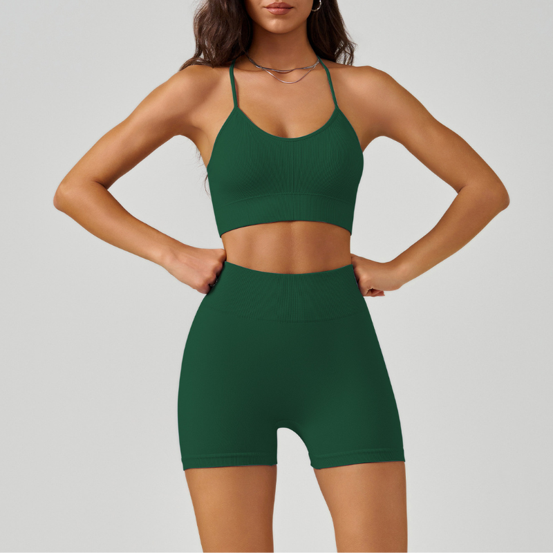 Crossover spaghetti strap bra & shorts sport sets
