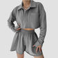 Wholesale Women's Long Sleeve Crop Cardigan & Drawstring Shorts Set – Casual Two-Piece TZ8040