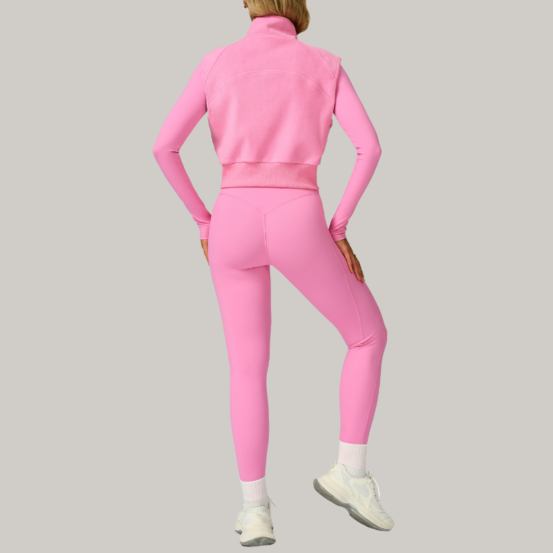 Long sleeve+leggings+ velvet full zipper sports vest jacket 3-Piece Set