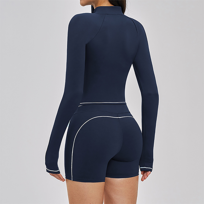 Color blocked Sports jacket+Sport vest+Tight shorts Running fitness 3-piece set