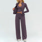 Stand collar zipper jacket +V-neck backless tank top + high-waisted loose wide-leg pants 3-piece set
