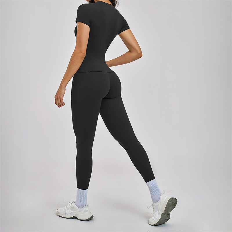 Wholesale Round Neck Short Sleeve Tank Top+High Waist Legging 2-piece Set