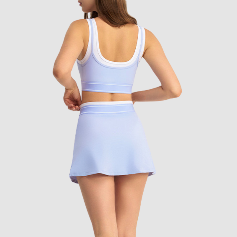 Wholesale Women's Contrast Stripe Halter Bra & Tennis Skirt Set – Sporty Two-Piece
