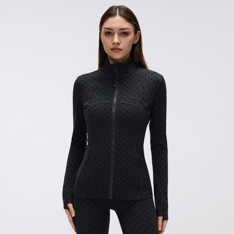 Wholesale Polka Dot Gold Zipper Stand Collar Jacket