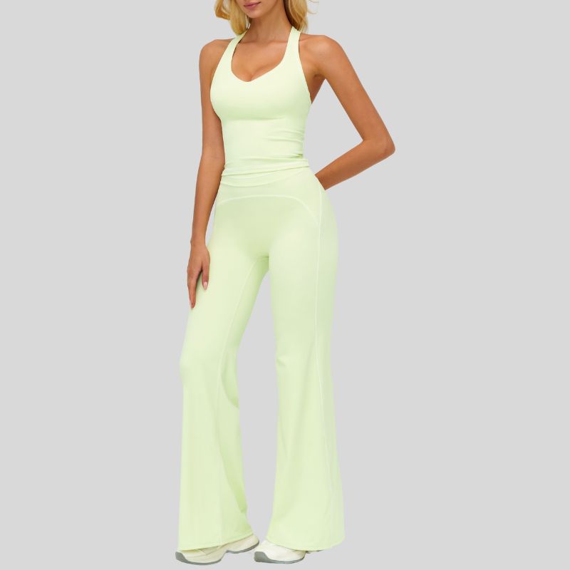 Contrasting racerback tank top+ High-waisted wide-leg pants 2-piece set