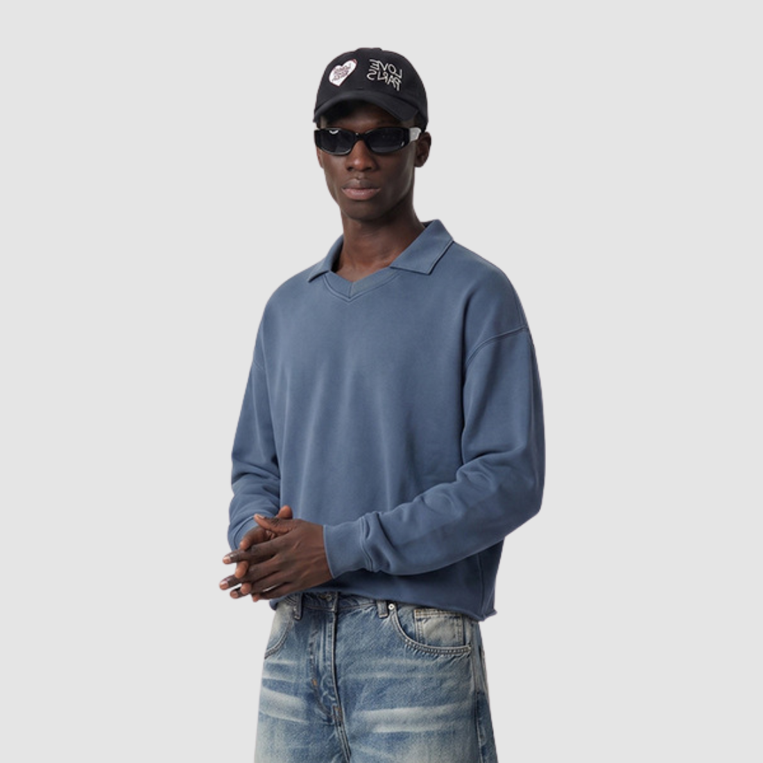 Wholesale Men’s Washed Boxy V-Neck Cotton Sweatshirt