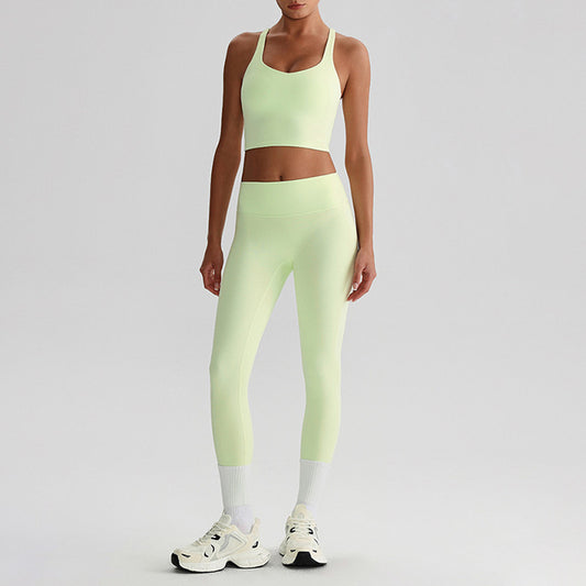 Cross back Yoga Tank Top & High-waisted leggings 2-piece Set