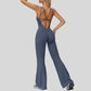 Cross-over back flared jumpsuit