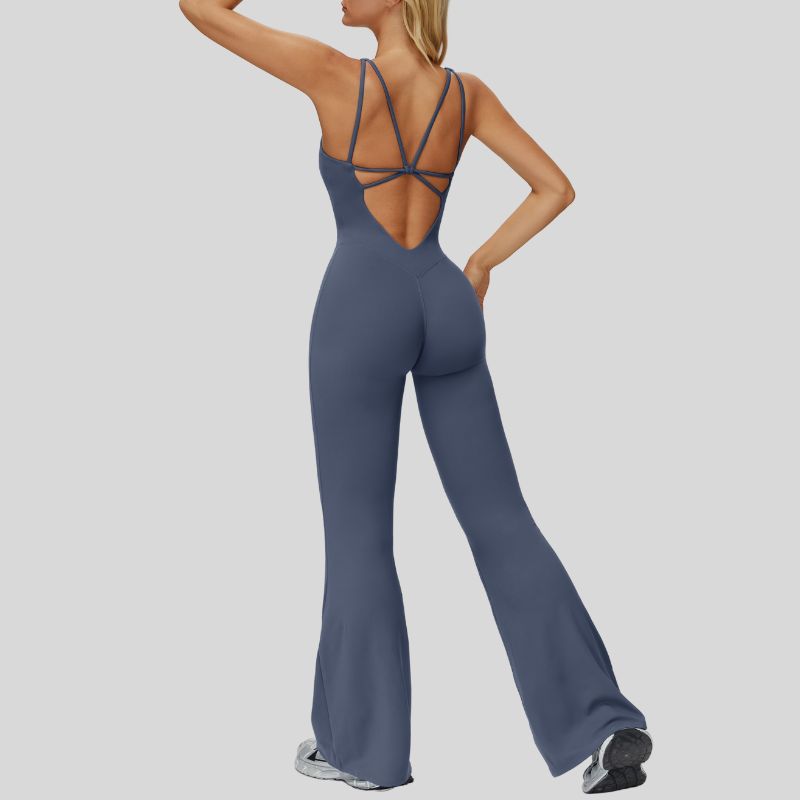 Cross-over back flared jumpsuit