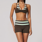 Wholesale Women's Polka Dot & Stripe Yoga Set Halter Neck Sports Bra & Shorts w/ Chest Pad