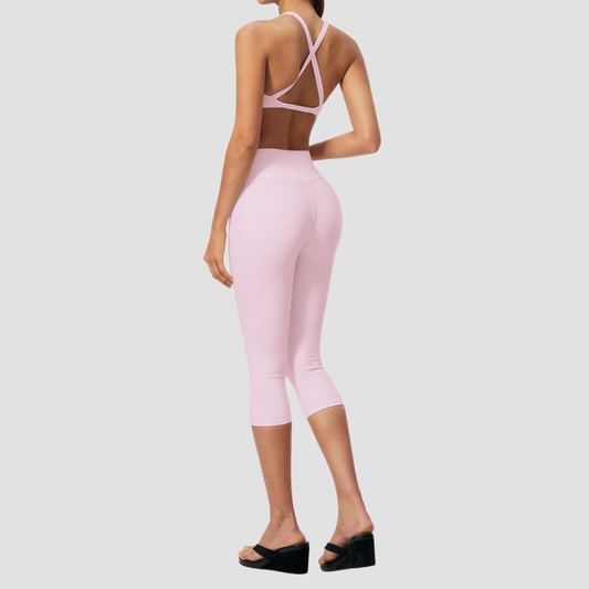 Wholesale Women V-Neck Crisscross Back High Waist Butt Lift Cropped Pants Sports Set