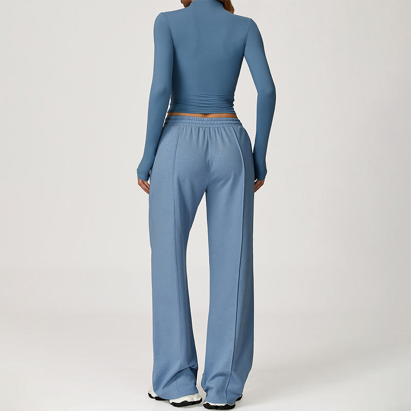 Quick-Dry Long Sleeve Top + Straight Leg Sweatpants 2 Piece Set
