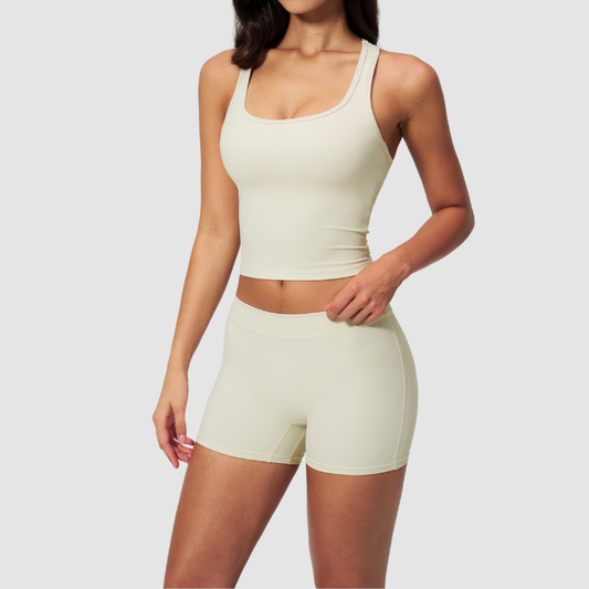 Wholesale Women's I-shape Back Tank Top & Booty-Lift Shorts Set – Seam-Detail Naked-Feel Yoga 2-Piece Set