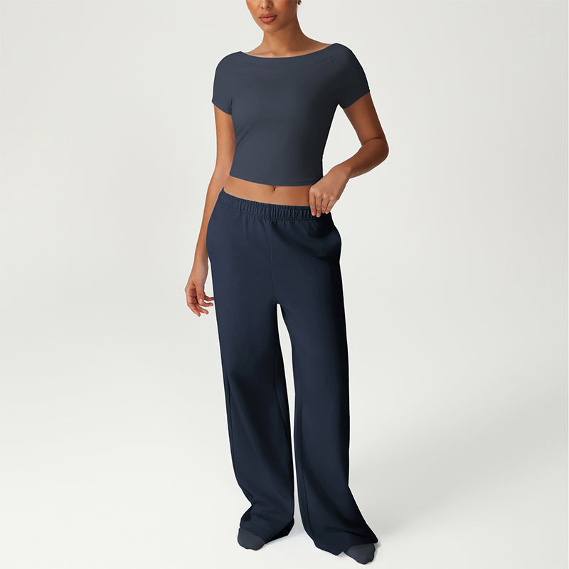 Cropped T-Shirt + Loose Sports Pants 2-Piece Set