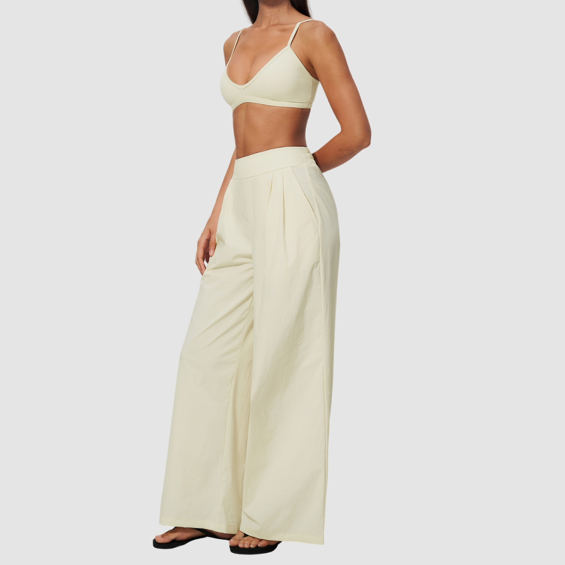Wholesale Women's Brushed Cross-Back Bra & Wide-Leg Pants Yoga Set