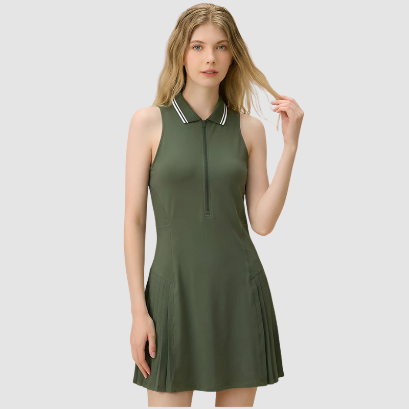 Wholesale Women's Mesh Back POLO Collar Sleeveless Tennis Dress with Shorts