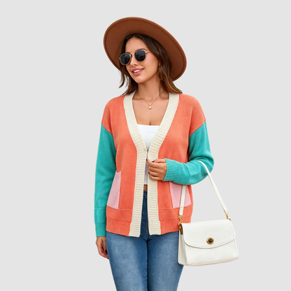 Wholesale Women’s Contrast Pocket Open-Front Knit Cardigan