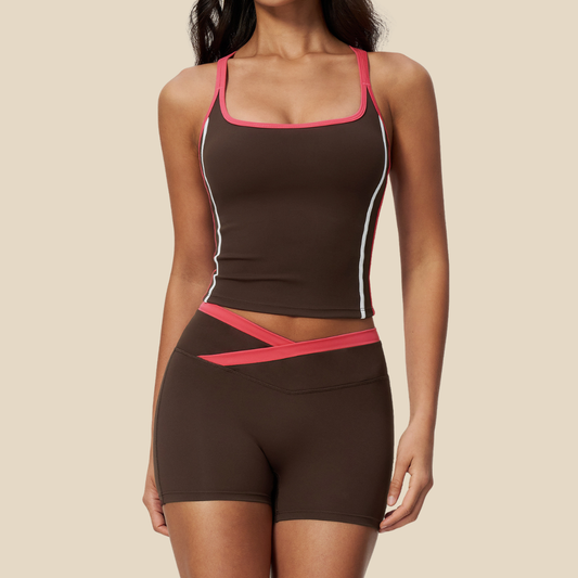 Wholesale Women's Colorblock Padded Sports Vest & Shorts Yoga Set