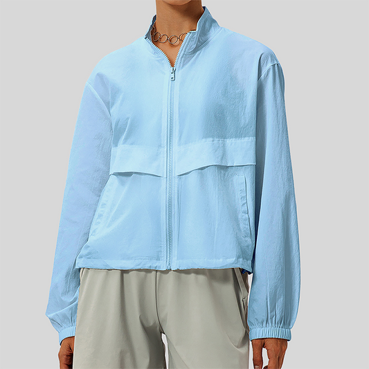 Women's Outdoor Windbreaker Loose Casual Yoga Jacket with Stand Collar
