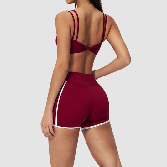 Wholesale Naked-Feel Stripe-Detail Sports Bra & High-Waist Biker Shorts Set – Sculpting Yoga 2-Piece