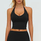 Halter-neck open-back sports tank top