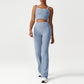 Layered-Look Spaghetti Strap Crop Top + Butt-Lifting Flared Pants 2-Piece Set