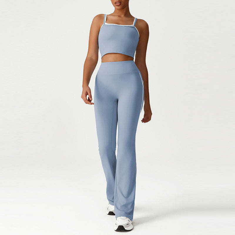 Layered-Look Spaghetti Strap Crop Top + Butt-Lifting Flared Pants 2-Piece Set