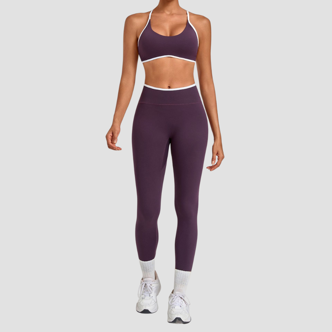 Wholesale Colorblock Piping Yoga Set Adjustable Strap Sports Bra & Leggings