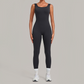 Wholesale Women's Brushed Yoga Jumpsuit – Open-Back Slim Fit Athletic Bodysuit w/ Chest Pad